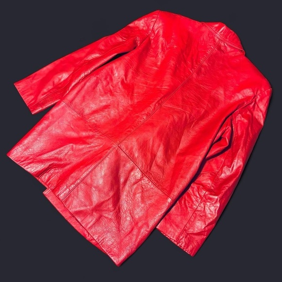 VINTAGE LNR Red Leather Coat - Size Medium - Picture 2 of 4